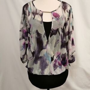 Jennifer Lopez Sheer Floral Blouse with Tank Lining - Sz M